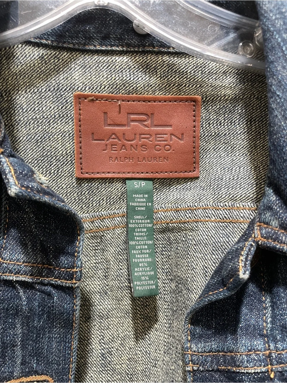 Ralph Lauren Dark Blue Denim Jacket with Brown Leather Patch - Picture 4 of 4
